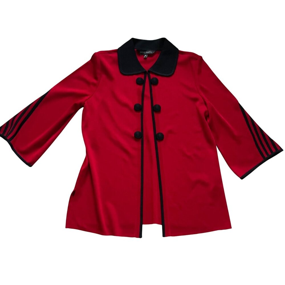 Ming Wang Red Black 3/4 Sleeve Button Jacket Women’s XS